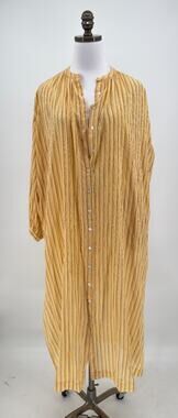 Sundry Yellow Striped Henley Woven Cotton Long Sleeve Maxi Dress Sz 1 US S NEW